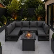Image of Garden Modular Corner Sofa Set Rope Patio Outdoor Living with Fire Pit Table