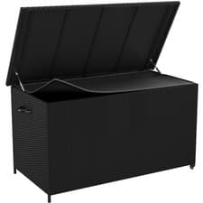 Image of 650L Garden Storage Box with Wheels PE Rattan Deck Box Waterproof Liner, Black