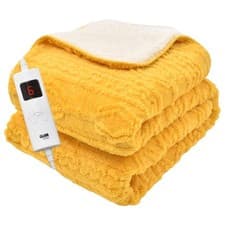 Image of Heated Throw Electric Over Blanket Yellow Digital Control Large Washable Fleece