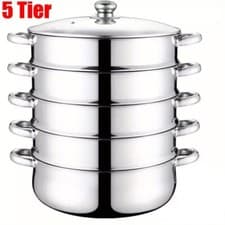 Image of Multi-Layer Stainless Steel Steamer, 3/5 Tier Steam Cooker for Healthy Meals UK