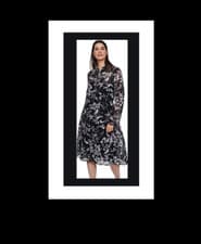 Image of Long Tall Sally Long Sleeve Chiffon Ruffle Floral Midi Dress Black Size 10 Bnwt