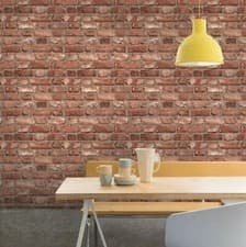 Image of Realistic 3D Vintage Brick Effect Rustic Stone Red Grey Textured Vinyl Wallpaper