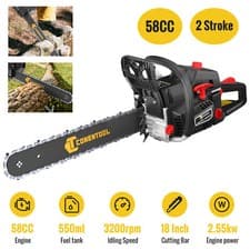Image of 2550W 2-Stroke Petrol Chainsaw 18" Bar 58cc with 550mL Fuel Tank-wood cutter saw