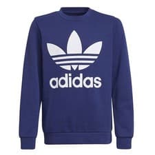 Image of Adidas Originals Kids Boys Trefoil Logo Crew Sweatshirt Navy Blue White