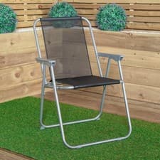 Image of 4 x Foldable Garden Chairs Fixed position garden chairs grey frame black fabric