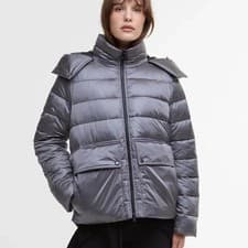 Image of Barbour International Della Puffer Jacket In Chrome UK10