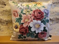 Image of Sanderson Cookham Traditional Floral Sateen Gold & Green Velvet Cushion Cover