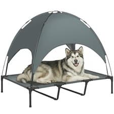 Image of PawHut 122cm Elevated Dog Bed Cooling Raised Pet Cot UV Protection Canopy Grey