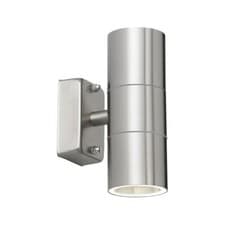 Image of Modern Brushed Chrome Outdoor Garden Up/Down Security Wall Lights - IP44 Rated