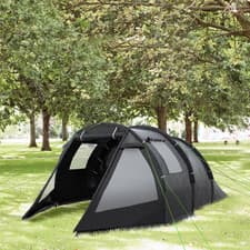 Image of Outsunny 3-4 Persons Tunnel Tent, Two Room Camping Tent w/ Windows, Black