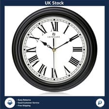 Image of 12" Silent Non-Ticking Quartz Wall Clock with Retro Roman Numerals Design