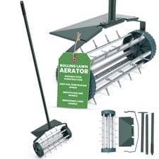 Image of Rolling Aerator Manual Grass Spikes Roller Gardening Steel Lawn Aerator Tool