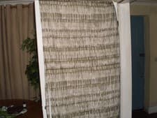 Image of designer pair curtains abstract print beige/olive blackout, 64 ins wide x 90 ins