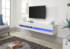 Image of 150cm Galicia LED Cool Light up Gloss Wall Mounted TV Unit Storage White graded