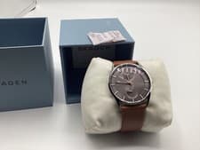 Image of SKAGEN MENS HOLST MULTIFUNCTION LEATHER WATCH MEDIUM BROWN BRAND NEW IN BOX