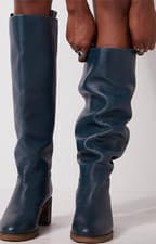Image of FREE PEOPLE Tabby Tall Leather Boots Stargazer/Teal Blue UK6 EU39 US8½ RRP£258