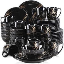 Image of LOVECASA Black Gold Dinnerware Set 16,32 & 48pcs Plates Bowls Cups Porcelain