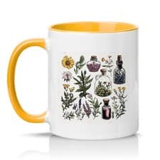 Image of Botanical Herbs Potion Bottles Womens 11oz Ceramic Mug Apothecary Nature Gift