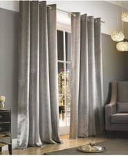 Image of KYLIE MINOGUE Adelphi Mist Beige 66x54in Eyelet Ring Top Lined Curtains Pair