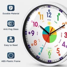 Image of "10/12in Educational Time Teaching Wall Clock Silent Colorful Kid Learning Clock