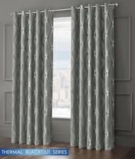 Image of Thermal Blackout GEO Ringtop Eyelet Onyx 3 Pass Blackout Ready Made Curtains