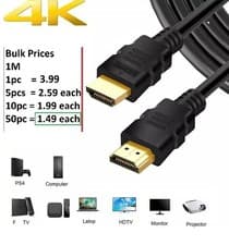 Image of 4K HDMI Cable 2.0 High Speed With Ethernet 2160p 1m - 20m Lead Bulk 1pc to 50pcs