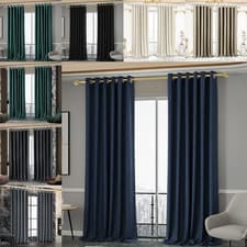 Image of 100% Blackout Curtains Pair Thick Thermal Insulated Eyelet Ring Top Ready Made