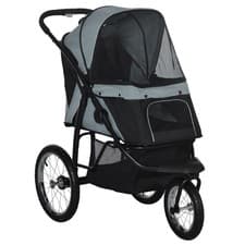 Image of PawHut 3 Wheel Pet Stroller, for Medium Small Dogs, Foldable Cat Pram - Grey