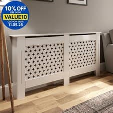 Image of Radiator Cover Wall Cabinet Large MDF Wood White Diamond Style Modern Furniture