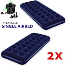 Image of Single Inflatable Airbed Single Flocked Air Bed Camping Mattress Electric Pump