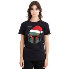 Image of Star Wars Boba Fett Christmas Santa Hat Womens T-Shirt S-2XL, Black