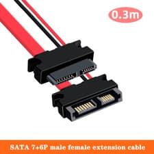 Image of 13 Pin Slimline Male to Female Serial ATA SATA Data Power Combo Extension Cable