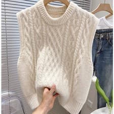 Image of Lady Casual Chunky Knitted Vest Jumper Pullover Sleeveless Sweater Tops Knitwear