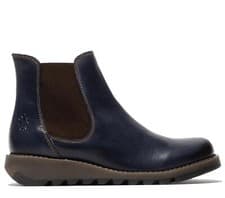 Image of Fly London Womens Blue SALV Chelsea Leather Ankle Casual Wedge Heel Boots