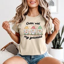 Image of Chillin With My Gnomies Christmas Gnomes Womens T-Shirt Holiday Tee
