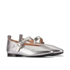 Image of Clarks Ladies Fawna Bar Silver Leather Flat Casual Shoe Uk Size 6 D/EU 39 1/2