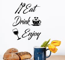 Image of Wall Sticker Eat Drink Enjoy Home Decals Kitchen window Quotes Cutlery Words Art