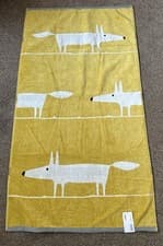 Image of Scion NEW Mr Fox Bath Towel 100% Cotton Mustard Yellow White Grey 70x130cm BNWT