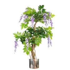 Image of Artificial Purple Blossom Tree 110cm in Silver Metal Planter Plastic/Metal Green