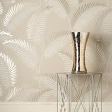 Image of Cascade Leaf Fine Decor Wallpaper Metallic Fern Leaves Textured Cream FD42838