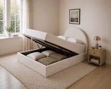 Image of IVORY WHITE BOUCLE OTTOMAN DOUBLE & KING SIZE FABRIC BED MEMORY FOAM MATTRESS