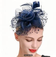 Image of Navy Blue Net Feather Beaded Headband/clip Fascinator Weddings Races NEW K