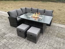 Image of Fimous High Back Rattan Garden Furniture Heater Gas Fire Pit Dining Table Set 