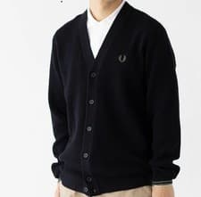 Image of FRED PERRY WAFFLE STITCH CARDIGAN K6508 102 BLACK NEW WITH TAGS SIZE M