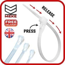 Image of Releasable Reusable Cable Ties Plastic Nylon Zip Ties Black & White Tie Wraps