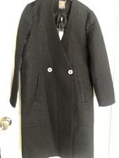 Image of Biba Textured Deco Delauney Doubled Breasted Black Coat Size 8 RRP £135