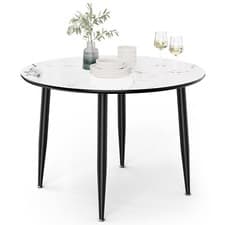 Image of 4 Seater Dining Table, Marble Top Effect Round Kitchen Table - VonHaus