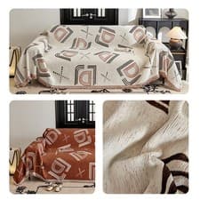 Image of Reversible Geometric Sofa Throw Blanket Chenille Couch Cover Bedspread