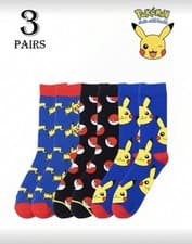 Image of Pokemon Socks - 3 Pairs. Pikachu Powerball. Size 36-43 (Uk 3.5-9) New uk stock