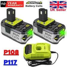 Image of 2x For Ryobi One+ Plus 18V 6Ah 9Ah Battery P108 RB18l13 RB18l50 RB18L40 Charger